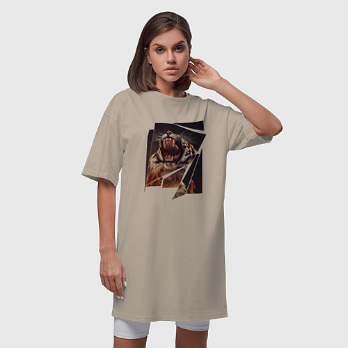 Женская футболка-платье Тигриная пасть Арт / Миндальный – фото 3