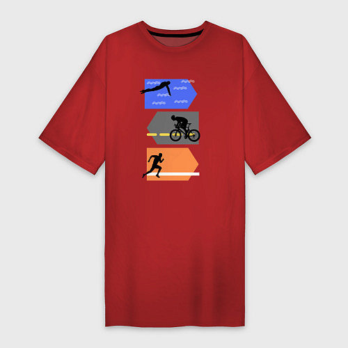 Женская футболка-платье Триатлон - плыть, ехать, бежать / Красный – фото 1