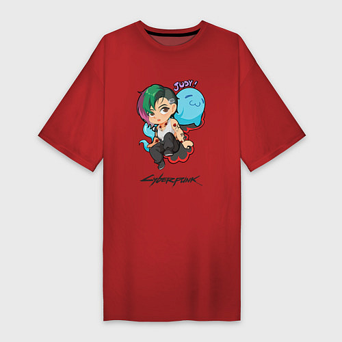 Женская футболка-платье Cyberpunk 2077 Judy Киберпанк Джуди / Красный – фото 1