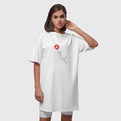 Женская футболка-платье Криптовалюта Аваланч с тигром / Белый – фото 3