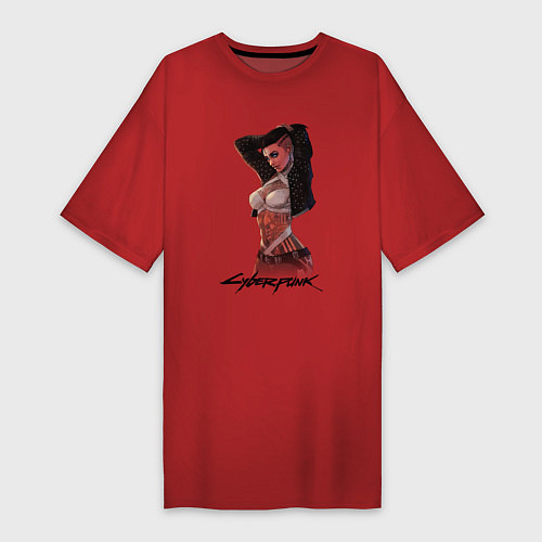 Женская футболка-платье Vi cyberpunk 2077 Ви / Красный – фото 1