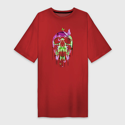 Женская футболка-платье Skull & Butterfly Neon / Красный – фото 1