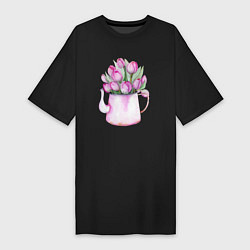 Женская футболка-платье Букет тюльпанов в вазе