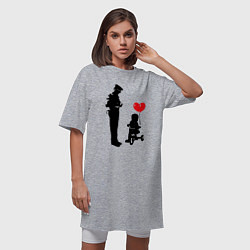 Футболка женская-платье Banksy ребенок на велосипеде, цвет: меланж — фото 2