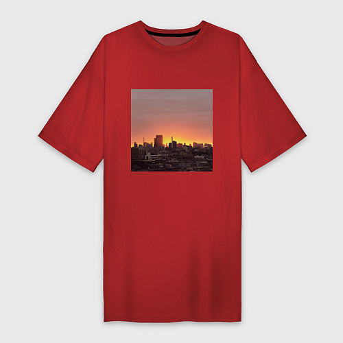 Женская футболка-платье Закат над Токио / Красный – фото 1