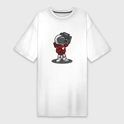 Женская футболка-платье Космонавт с магнитофоном