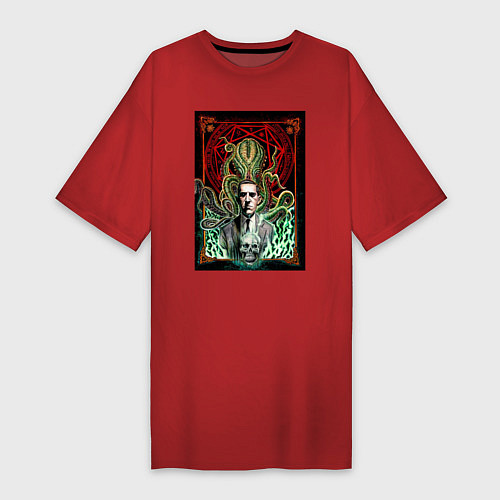 Женская футболка-платье Иллюстрация Мастера ужасов Г Лавкрафта / Красный – фото 1