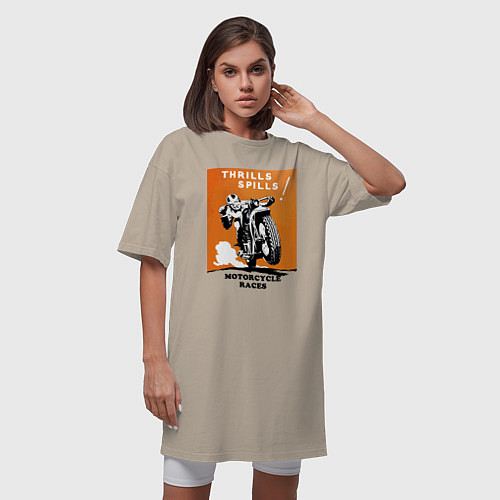 Женская футболка-платье Motorcycle races / Миндальный – фото 3
