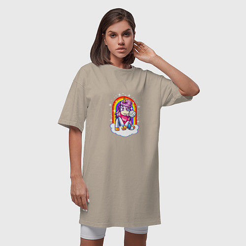Женская футболка-платье Unicorn - Volleyball / Миндальный – фото 3