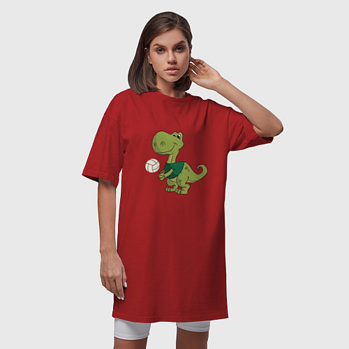Женская футболка-платье Volleyball Dinosaur / Красный – фото 3