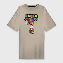 Футболка женская-платье Mario and Goomba Super Mario, цвет: миндальный