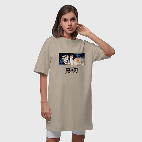 Женская футболка-платье Клинок, рассекающий демонов Иноске лого / Миндальный – фото 3