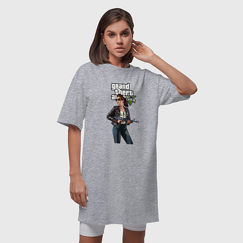 Женская футболка-платье GTA 5 Girl weapon / Меланж – фото 3