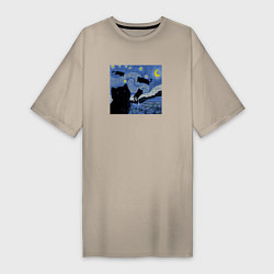 Женская футболка-платье Звездная Ночь Ван Гога с Котиками