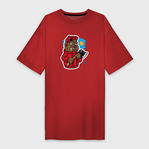 Женская футболка-платье Медведь дровосек / Красный – фото 1