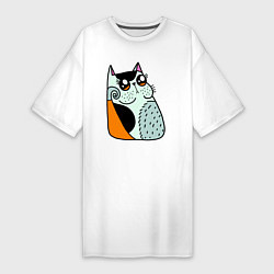 Футболка женская-платье Абстрактный котик, цвет: белый