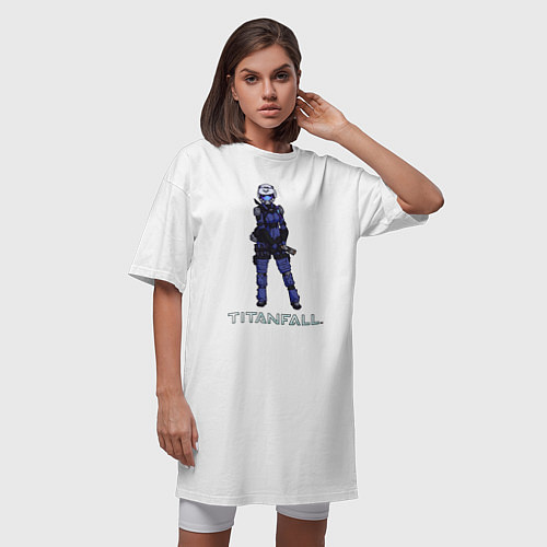 Женская футболка-платье TITANFALL BLUE ART титанфолл / Белый – фото 3