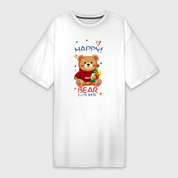 Женская футболка-платье СЧАСТЛИВЫЙ МИШКА HAPPY BEAR CUTE 100%
