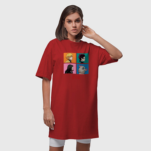 Женская футболка-платье Клинок, рассекающий демонов Коллаж / Красный – фото 3