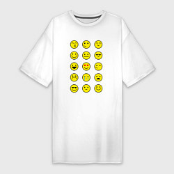 Футболка женская-платье Pixel art emoticons 1, цвет: белый
