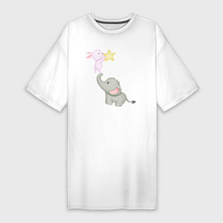 Женская футболка-платье Милый Слонёнок и Кролик Играют Со Звездой