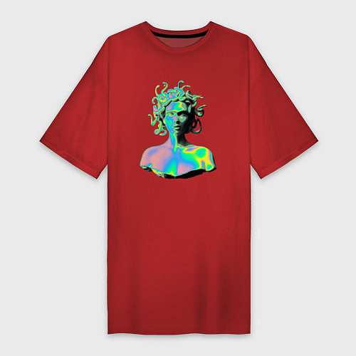Женская футболка-платье Gorgon Medusa Vaporwave Neon / Красный – фото 1