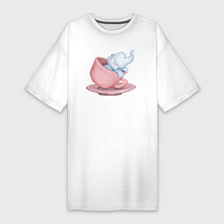Женская футболка-платье Милый Слонёнок Внутри Чашки