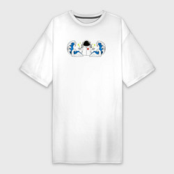 Футболка женская-платье Космонавт с волнами, цвет: белый