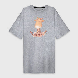 Женская футболка-платье Милый Жирафик С Цветами