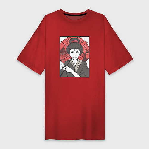 Женская футболка-платье Японская Гейша Japanese Geisha / Красный – фото 1