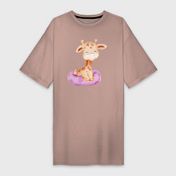 Женская футболка-платье Милый Жирафик С Плавательным Кругом