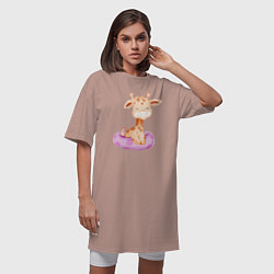 Футболка женская-платье Милый Жирафик С Плавательным Кругом, цвет: пыльно-розовый — фото 2