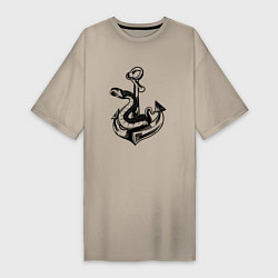 Футболка женская-платье Змея на якоре Anchor Snake, цвет: миндальный