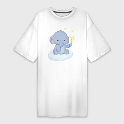Женская футболка-платье Милый Слонёнок На Облаке Со Звездой