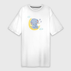 Женская футболка-платье Милый Слонёнок Сидит На Месяце Играя На Флейте