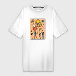 Футболка женская-платье Египетская фреска Атон с иероглифами, цвет: белый