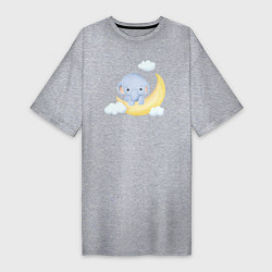 Женская футболка-платье Милый Слонёнок На Месяце С Облаками