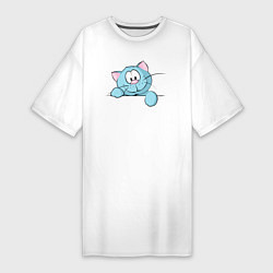 Женская футболка-платье Милый котик с лапкой