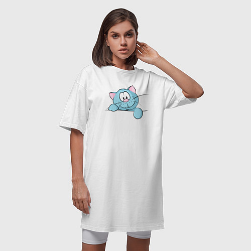 Женская футболка-платье Милый котик с лапкой / Белый – фото 3