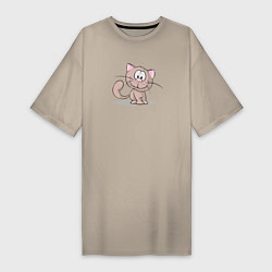 Женская футболка-платье Кот коричневый добрый