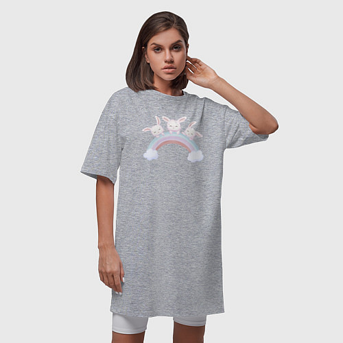 Женская футболка-платье Милые Крольчата На Радуге / Меланж – фото 3