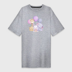 Женская футболка-платье Милый Жирафик, Слонёнок и Крольчонок На Празднике