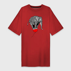 Футболка женская-платье Слон зебра на воздушном шаре, цвет: красный