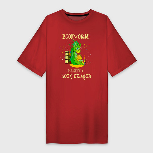 Женская футболка-платье Книжный червь Нет, я книжный дракон / Красный – фото 1