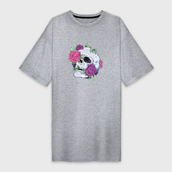 Футболка женская-платье Череп с цветами Flower Skull, цвет: меланж