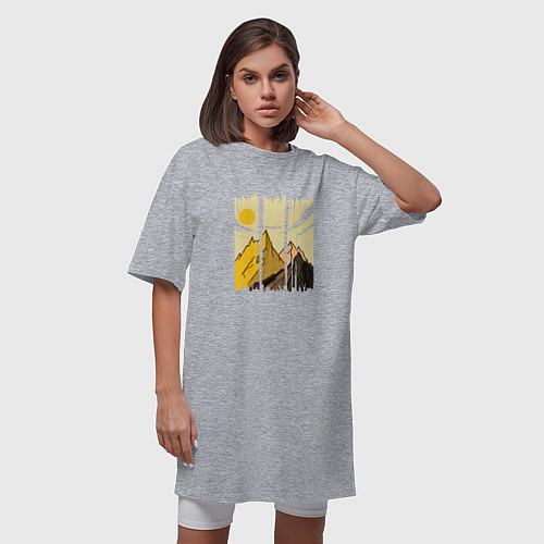 Женская футболка-платье Горный Пейзаж в штрихах Mountain Landscape Strokes / Меланж – фото 3