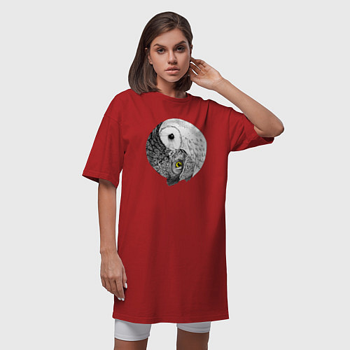 Женская футболка-платье Инь Янь по совиному / Красный – фото 3