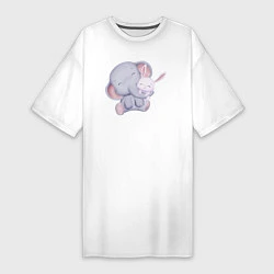 Женская футболка-платье Милый Слонёнок и Крольчонок Обнимаются