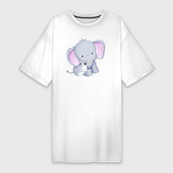 Женская футболка-платье Милый Крольчонок Обнимает Слонёнка