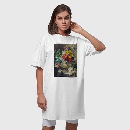 Женская футболка-платье Bouquet of Flowers in a Vase Букет цветов / Белый – фото 3